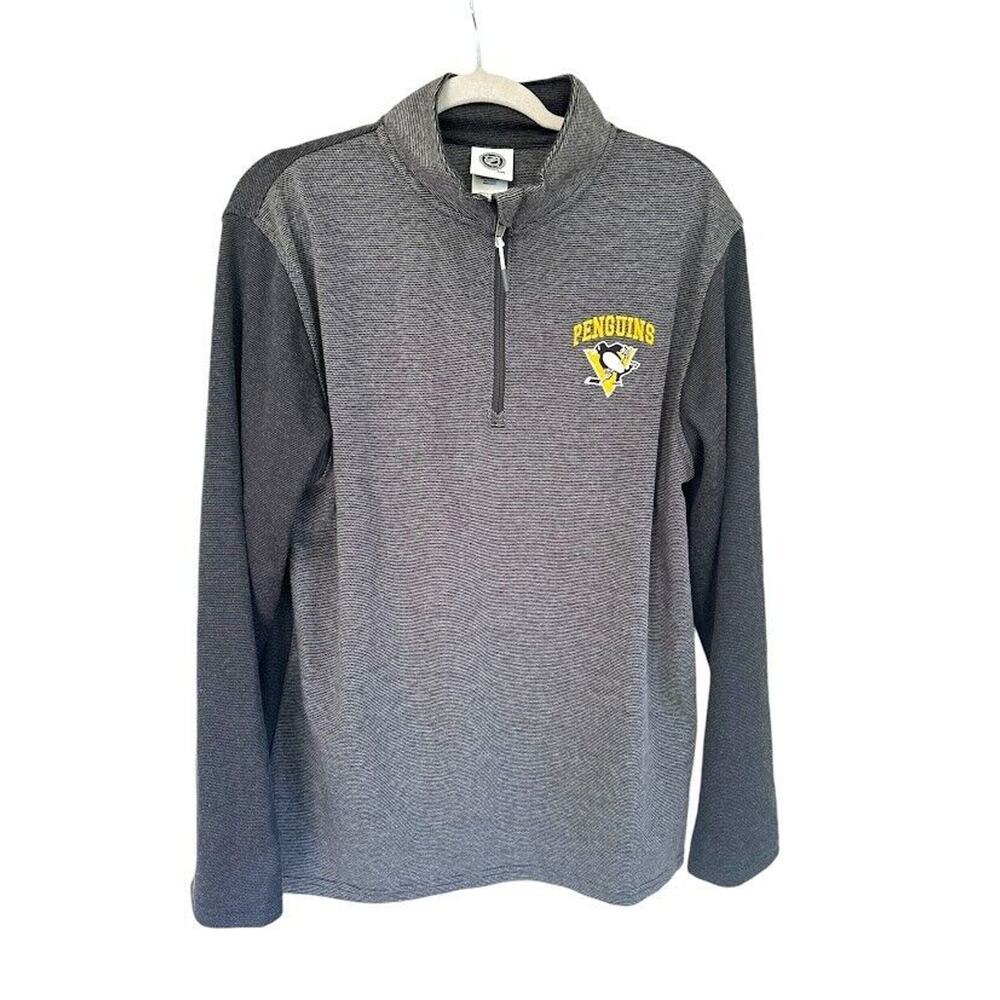 Pittsburgh Penguins NHL Pullover Mens Size Medium Shirt Gray 1/4 Zip Long Sleeve